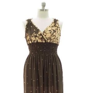 🟡Brown & Tan Floral Print Maxi Dress - Plus